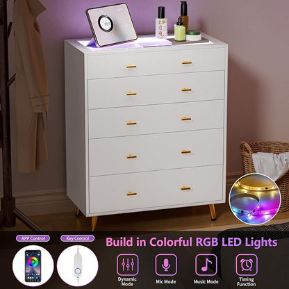 5 Drawer Dresser for Bedroom, 30.7" W x 38" H Tall Tempered Glass Top Dresser - Image 5