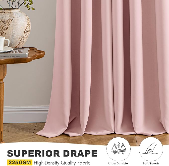 MIULEE Blackout Curtains for Bedroom 2 Panels 40 x 72 Inch Long Pink | Thermal - Image 5