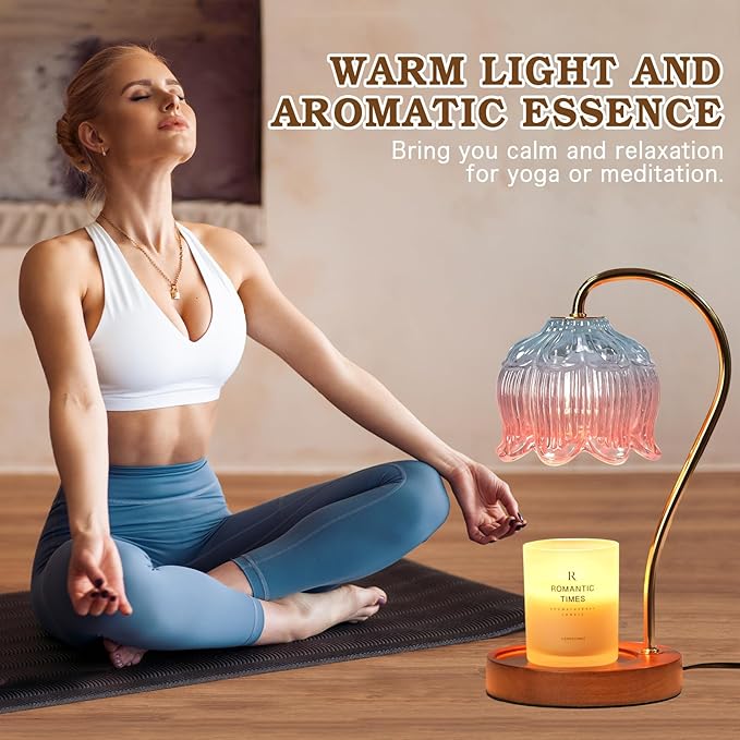 Dimmable Candle Warmer Lamp with Timer, Electric Candle Warmer Lamp, Women Christmas Gifts, Flower Candle Lamp Warmer for Family, Pink Blue Fragrance Candle Lamp for Modern Office Desk Decor