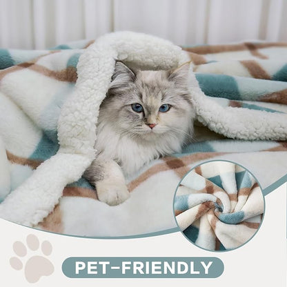 PU MEI Super Soft Faux Rabbit Fur Sherpa Fleece Throw Blanket, Reversible - Image 5