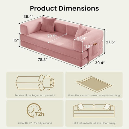 78.8" Convertible Futon Sofa Bed, Corduroy Futon Couch - Image 2