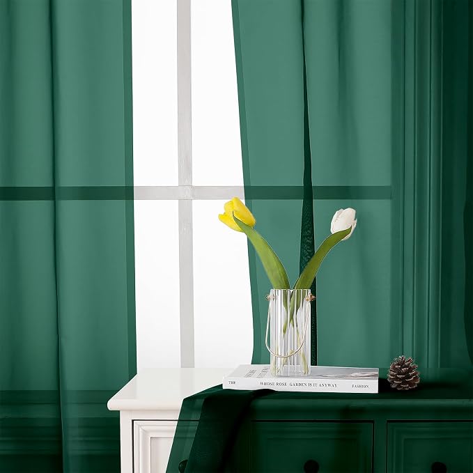 Hunter Green Sheer Curtains 72 Inches Long 2 Panels, Rod Pocket Voile Light - Image 7
