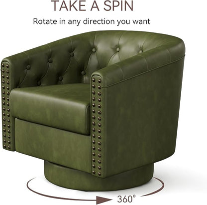 Swivel Barrel Accent Chair, Round Nailhead Faux Leather Living Room Arm Chairs - Image 5