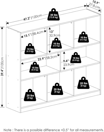 Furinno DALY Book Shelf, 8-Cube Bookshelf, Horizontal Cube Storage Organizer - Image 3