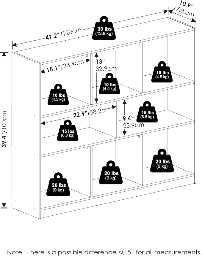 Furinno DALY Book Shelf, 8-Cube Bookshelf, Horizontal Cube Storage Organizer - Image 2