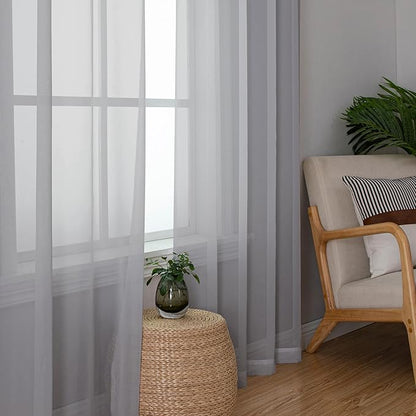 Chyhomenyc Light Grey Sheer Curtains 78 Inches Long 2 Panels Set - Image 2