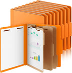 12 Pcs Classification Folders Letter Size, Back to School Supply for Teacher, Student, 3 Dividers Pressboard File Folder Bulk with 2 Fasteners, 3.5 Inch Expanding File Organizer (Orange)