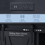 Wnutrees Farmhouse Coffee Bar Cabinet with Charging Station and USB Ports, Sliding Barn Door, 39" Kitchen Hutch Sideboard Buffet Storage Cabinet, Fits Kitchen Dining Living Room, Black