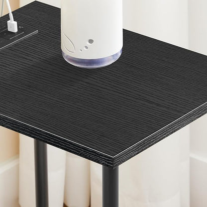 HOOBRO Side Table with Charging Station, Nightstand with 2-Layer Storage Shelves - Image 7