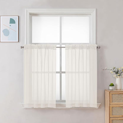 Chyhomenyc Ivory Sheer Curtains 30 inch Length 2 Panels, Light Filtering Voile by Chyhomenyc