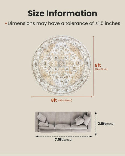 AMADA HOMEFURNISHING Round 8ft Area Rugs, Low-Profile Washable Rug - Image 2