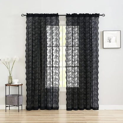 YJ YANJUN Vintage Lace Curtains 80 inch Length 2 Panles - Image 2