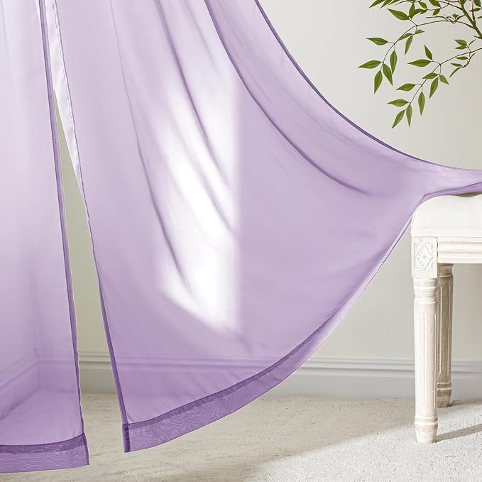MIULEE Light Purple Sheer Curtains 96 Inches Long 4 Panels 42 x 96 Inches | - Image 6
