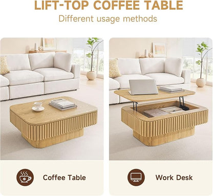 Lift Top Coffee Table for Living Room, Rectangle Handmade Solid Wood Strips - Image 7