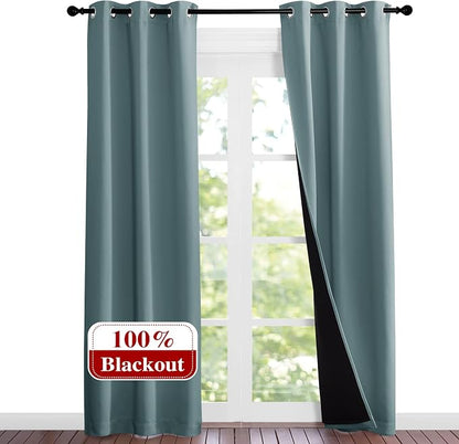 NICETOWN Greyish Blue Blackout Curtains 84 inches Long, Full Light Blocking by NICETOWN