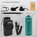 NATURE PIONEOR Insulated Water Bottles with Carrier Holder Sleeve - 24 ounce Stainless Steel Water Bottle with 3 Lids,straw,Keeps Hot and Cold