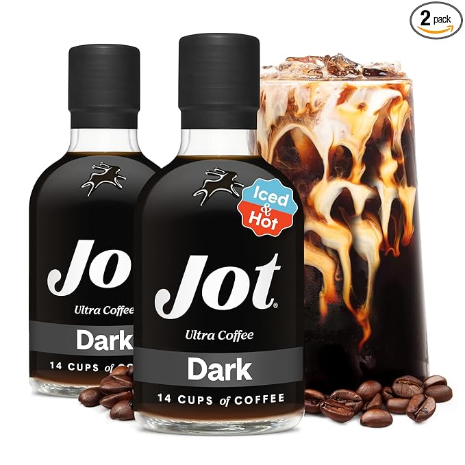 Jot Coffee Concentrate (Dark) High Caffeine Cold Brew Coffee Concentrate Liquid for Iced Coffees, Instant Espresso, Hot or Cold Instant Coffees - Makes 14 Cups, 150mg Caffeine/Tbsp, Sugar Free