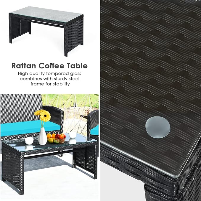 Tangkula 8 Pieces Patio Wicker Conversation Furniture Set, Patiojoy Sofa & - Image 7