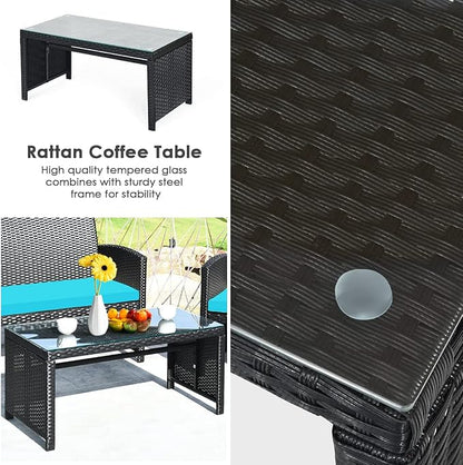 Tangkula 8 Pieces Patio Wicker Conversation Furniture Set, Patiojoy Sofa & - Image 7