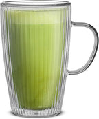 JoyJolt Fluted Glass Coffee Mugs - Double Insulated, 15oz Large Set of 2, Thermal Glass Coffee Mugs