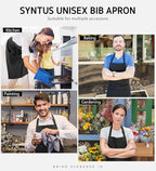 Syntus 12 Pack Bib Apron, Unisex Aprons Adjustable Thicker Version Waterdrop Resistant with 2 Pockets Cooking Kitchen Aprons for Women Men Chef, BBQ Drawing Apron Bulk, Black
