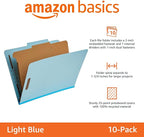 Amazon Basics Classification Folder- 100% Recycled, 1 Divider, 2" Embedded, 10 Count per Box, 12.20 x 10.61 inch (Letter), Light Blue