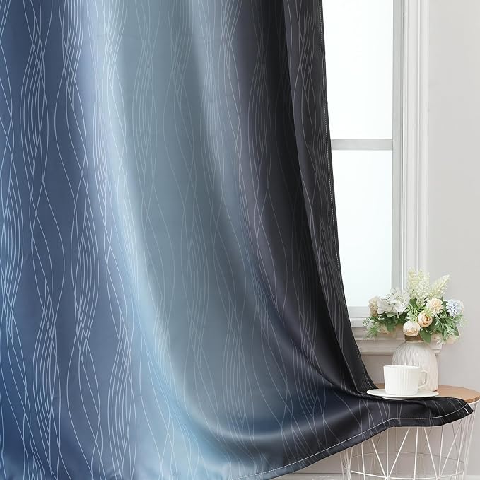 Black and Navy Blue Ombre Blackout Curtains - Image 6