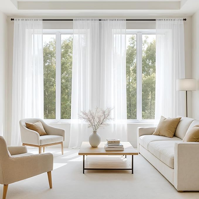 MIULEE White Sheer Curtains 102 Inches Long 4 Panels 42 x 102 Inches | Light by MIULEE