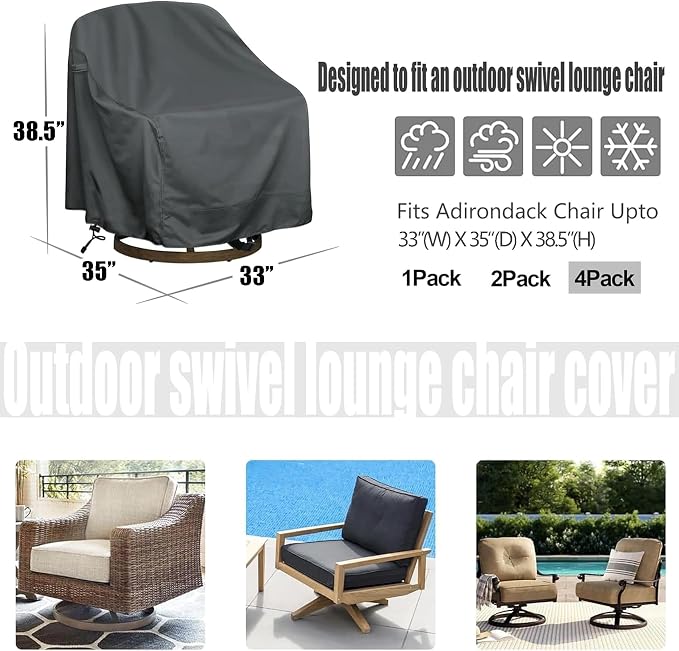 Outdoor Swivel Lounge Chair Cover 4 Pack, Waterproof Heavy Duty Outdoor Chair - Image 2