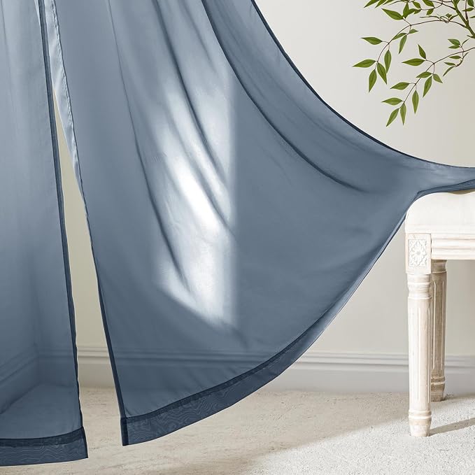 MIULEE Navy Blue Sheer Curtains 72 Inches Long 4 Panels 42 x 72 Inches | Light - Image 6