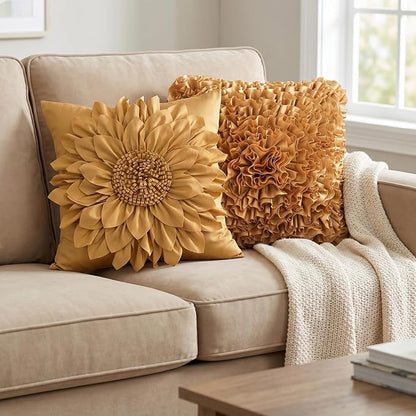 Gold Accent 3D Flower Decorative Throw Pillow Covers - Image 5