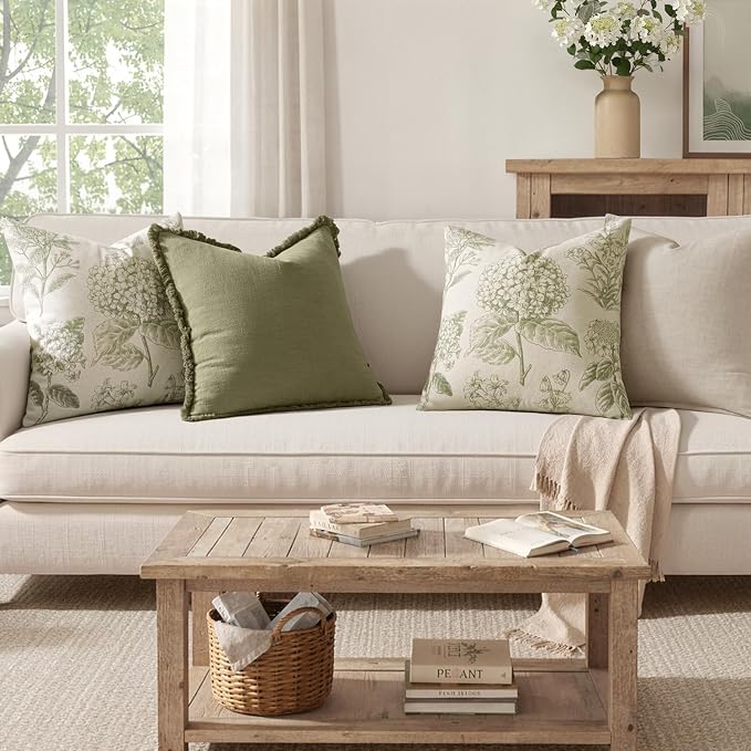 Set of 2 Decorative Floral Pillow Covers 20x20 Inch Sage Green | Neutral - Image 4