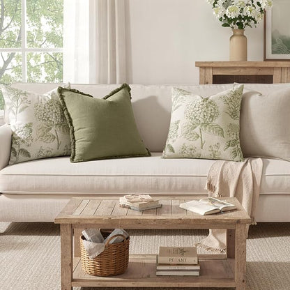 Set of 2 Decorative Floral Pillow Covers 22x22 Inch Sage Green | Neutral - Image 4