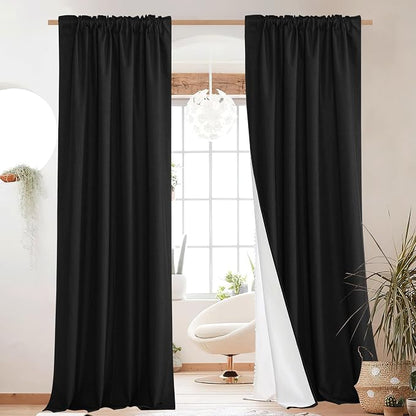 NICETOWN Vintage Rod Pocket Flax Thermal Curtains, 100% Blackout Curtains 84" - Image 2