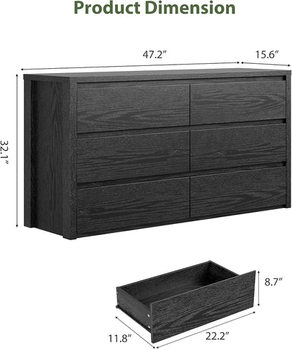 GarveeHome 6 Drawer Dresser for Bedroom, Wide Wood Chest of Drawers Handle Free - Image 2