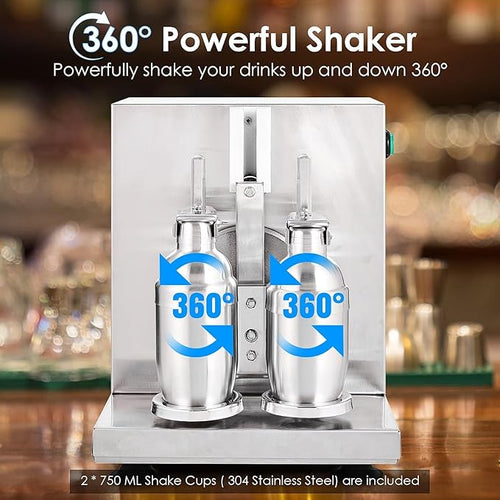 "Automatic Electric Milk Tea Shaking Machine, Double Frame, High Efficiency, Intelligent Control, Stainless Steel, 400r/min, 750ml Cups, Wide Application"