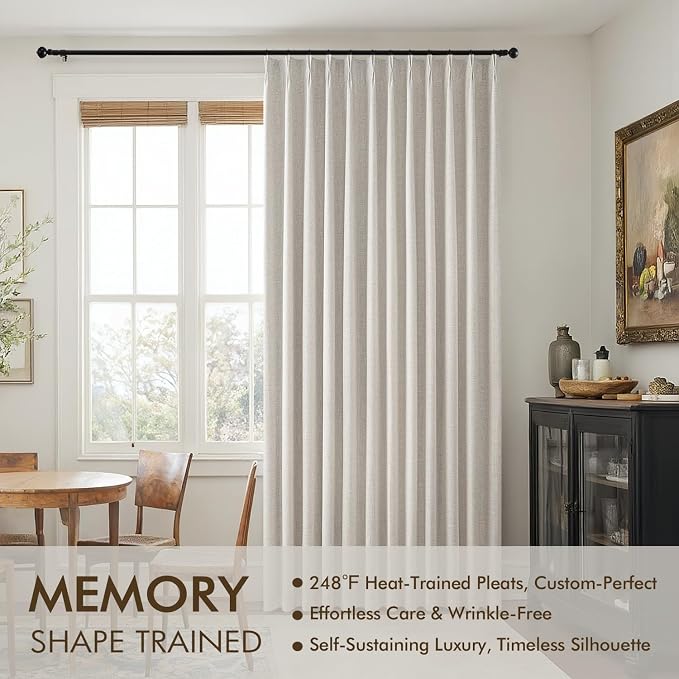 MIULEE Birch Pinch Pleated 100% Blackout Linen Curtains 40x84 Inches | Room - Image 3