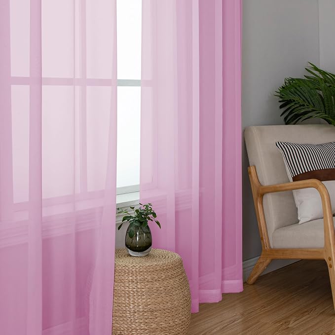 Light Pink Sheer Curtains 72 Inches Long 2 Panels, Light Filtering Curtains - Image 7