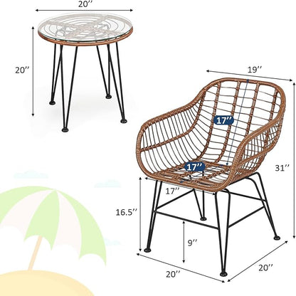 Tangkula 3 Pieces Patio Conversation Bistro Set, Outdoor Wicker Furniture - Image 5