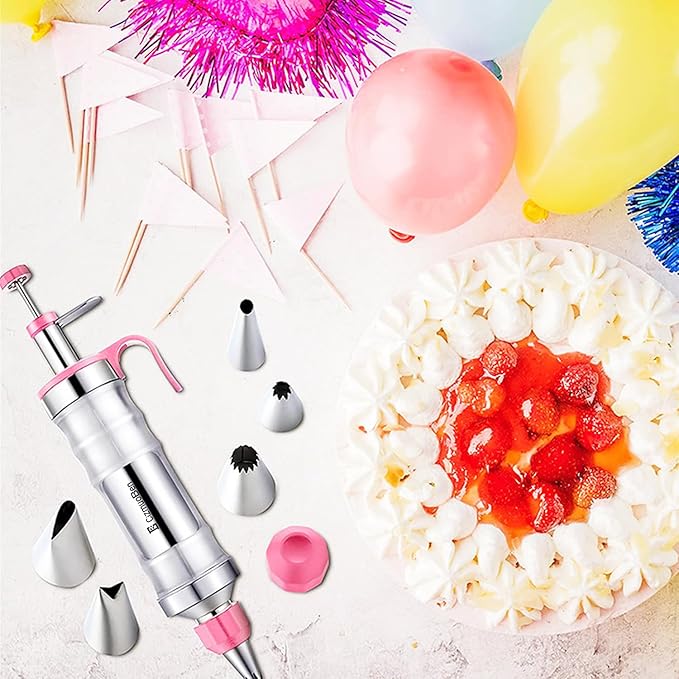 Dessert Decorating Syringe Set, Frosting Piping Kit icing piping kit Food Grade Stainless Steels (6 pro piping tips shooters 50 disposable piping bags) For Baking, Decorating Cupcake, Deviled Eggs