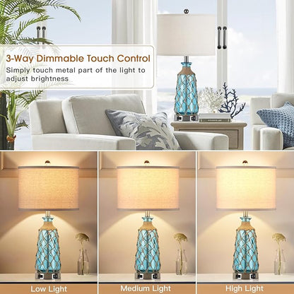 Ruzectt Coastal Glass Table Lamps, 3-Way Dimmable Touch Control Bedside Lamps - Image 2