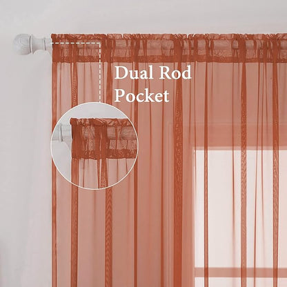 MIULEE Fall Burnt Orange Sheer Curtains 54 X 72 Inches, 2 Panels | Solid Color - Image 2