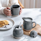 famiware Milkyway Ceramic Sugar and Creamer Set, 10oz Sugar Bowl & 13oz Creamer Set – Stoneware Milk Pitcher & Sugar Dispenser for Coffee Bar, Kitchen, or Countertop, Coffee Serving Set, Dark Gray