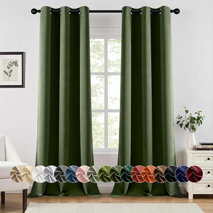 MIULEE Blackout Curtains for Bedroom 2 Panels 40 x 96 Inch Long Olive Green | by MIULEE