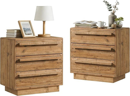 HOKYHOKY Set of 2 Reclaimed Solid Wood Nightstand-24 Inches Large End Table by HOKYHOKY