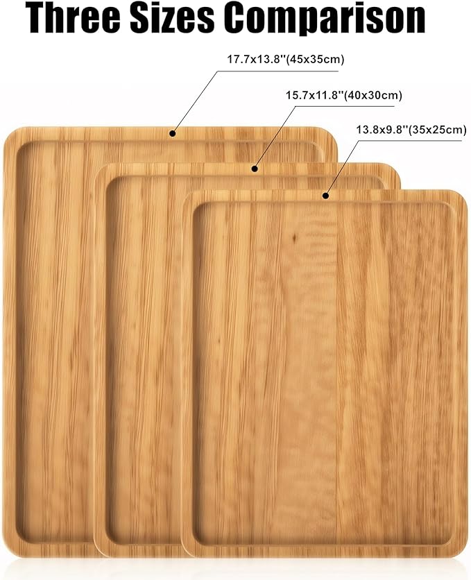 Wood Tray for Coffee Tea Extra Large Wooden Serving Tray for Food Fruit Snack Decorative Serving Platter, 17.7x13.8 Inches