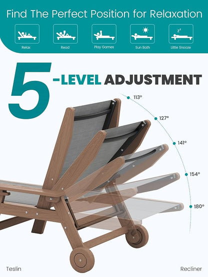 SERWALL Textilene Patio Chaise Lounge Chair, 5 Positions Adjustable Outdoor - Image 7
