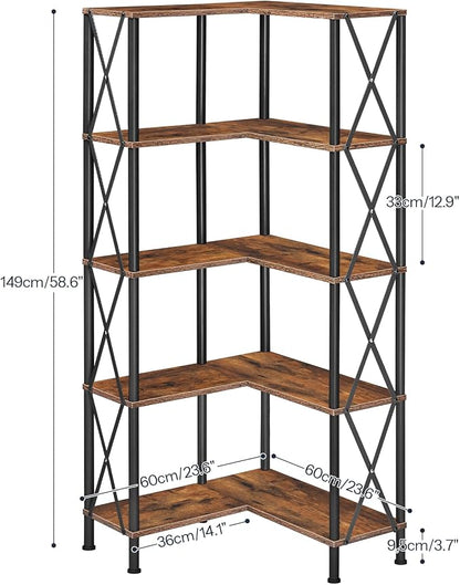 HOOBRO Corner Bookshelf, 5-Tier L-Shaped Bookcase, Industrial Open Display - Image 2