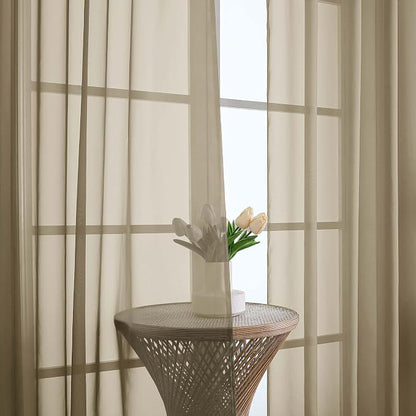 Chyhomenyc Taupe Sheer Curtains 63 Inches Long 2 Panels, Light Filtering Bright - Image 9