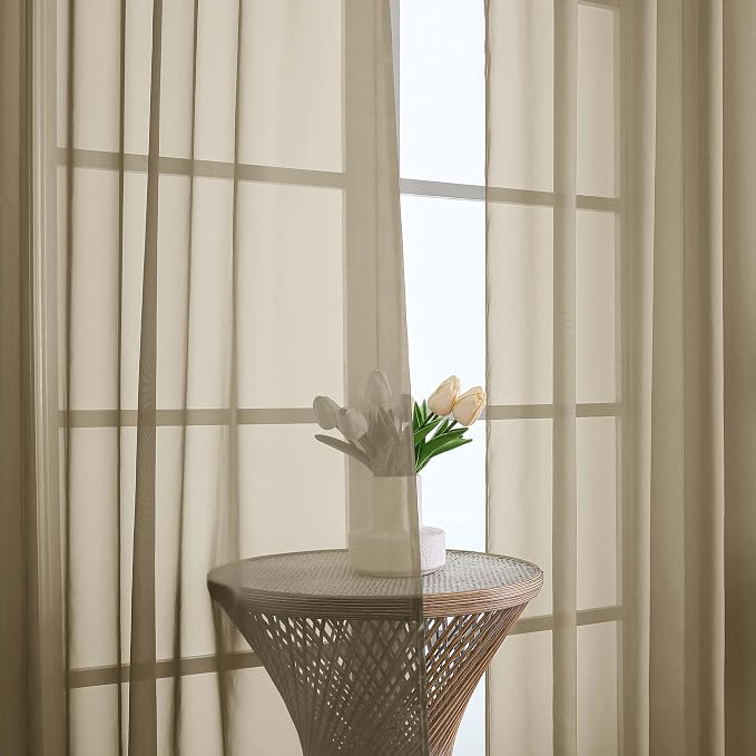 Chyhomenyc Extra Long Taupe Sheer Curtains 108 Inches Long 2 Panels, Light - Image 9